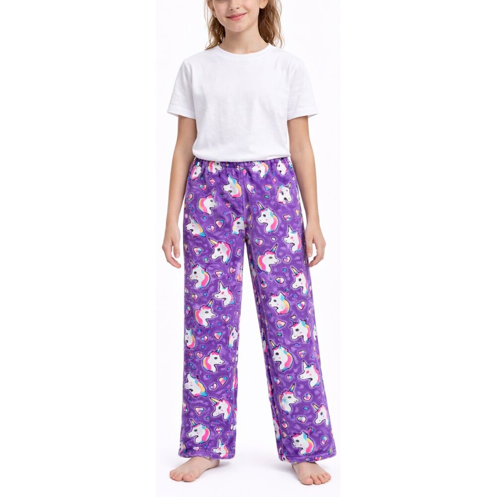 Girls Purple Unicorn Pajama Pants, Soft Fleece Lounge PJ Bottoms Large 14/16 NWT